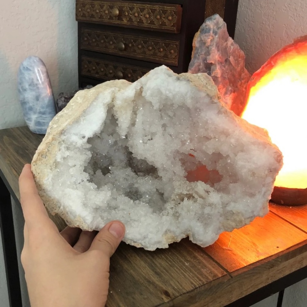 Huge white druzy geode
